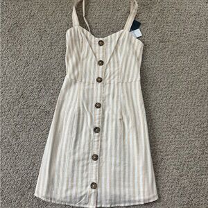 AF Striped cream button dress / S Tall